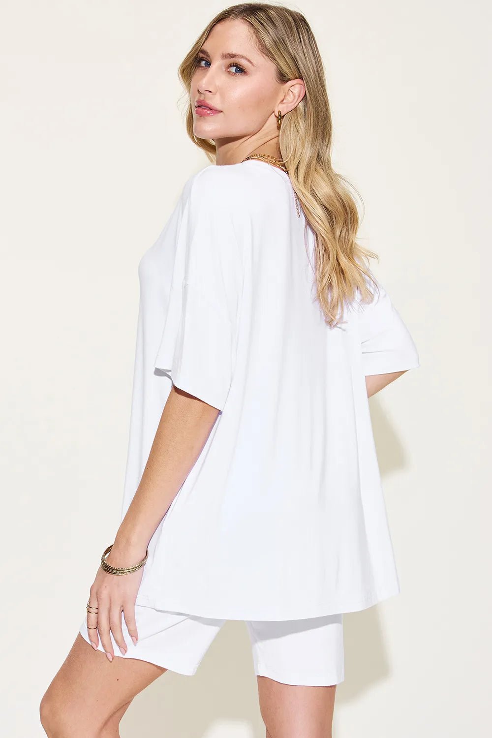 Basic Bae Full Size V - Neck Drop Shoulder T-Shirt and Shorts Set - PBNJ FASHIONS