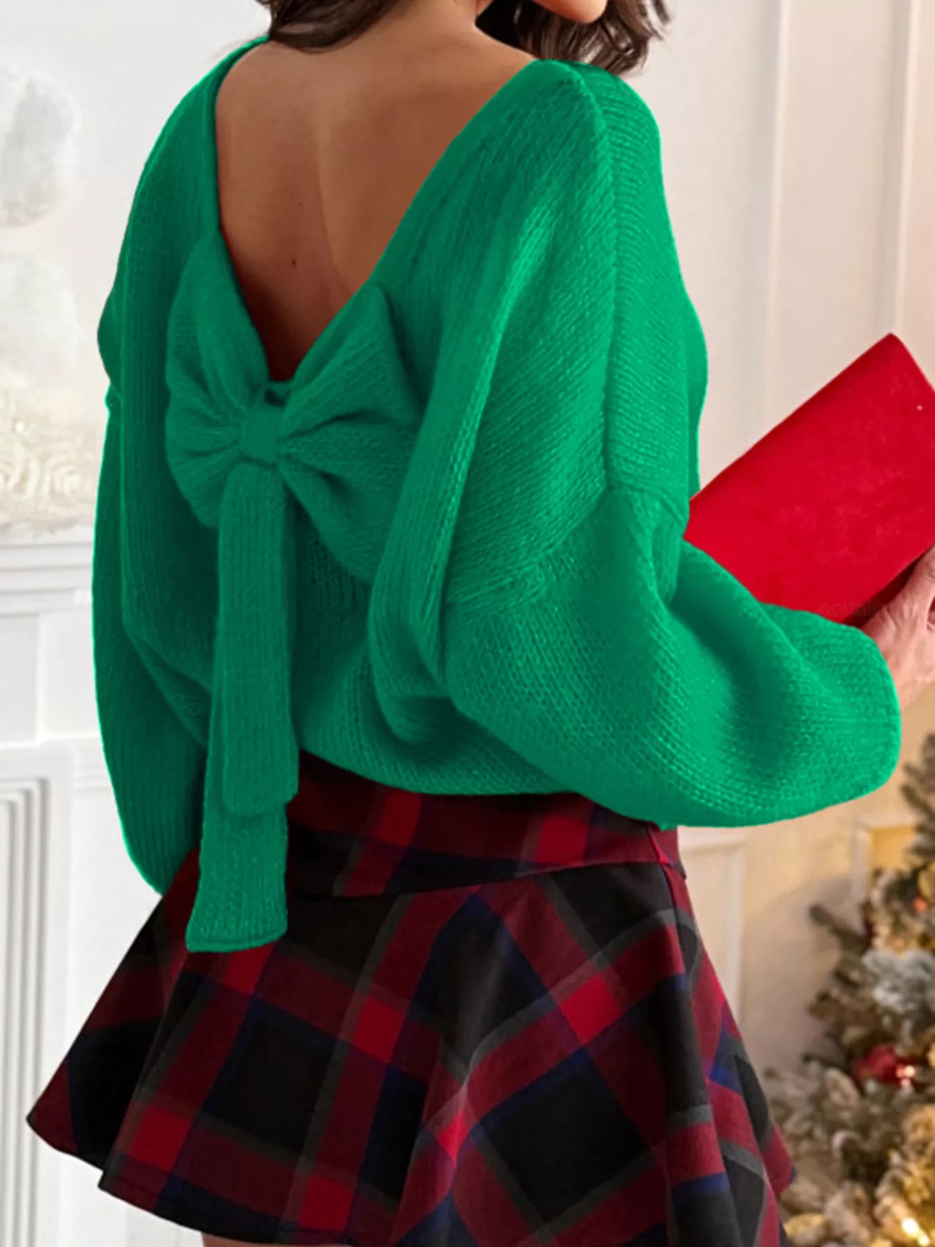 Back Bowknot Long Sleeve Sweater - PBNJ FASHIONS