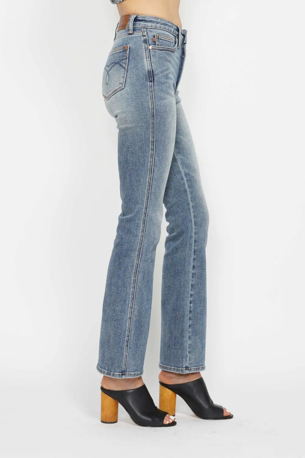 Judy Blue Full Size Tummy Control Back Embroidered Pocketed Bootcut Jeans Plus Size - PBNJ FASHIONS