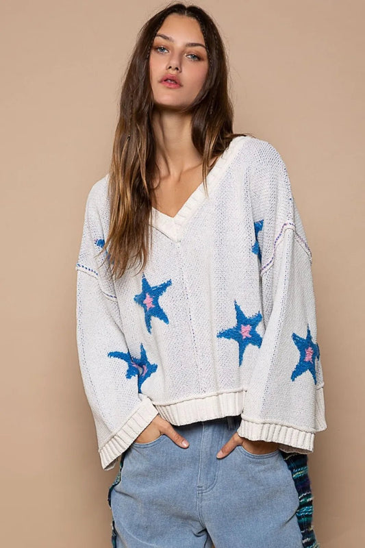 POL Long Sleeve Star Patch Sweater - PBNJ FASHIONS