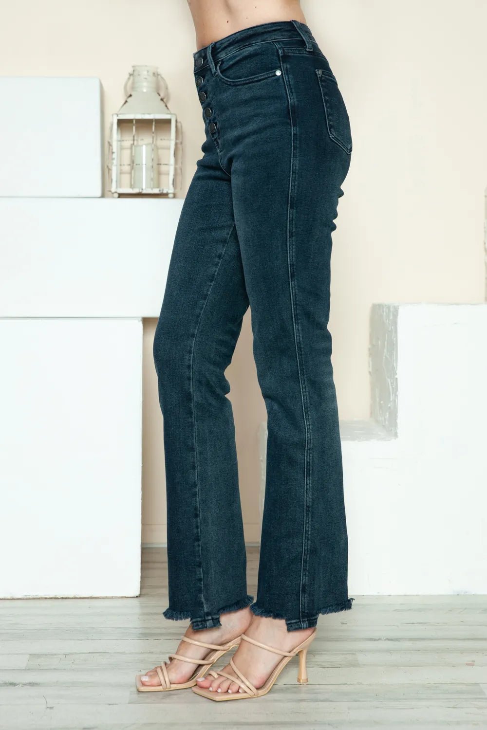 Judy Blue Full Size Button Fly Hem Destroy Straight Jeans - PBNJ FASHIONS