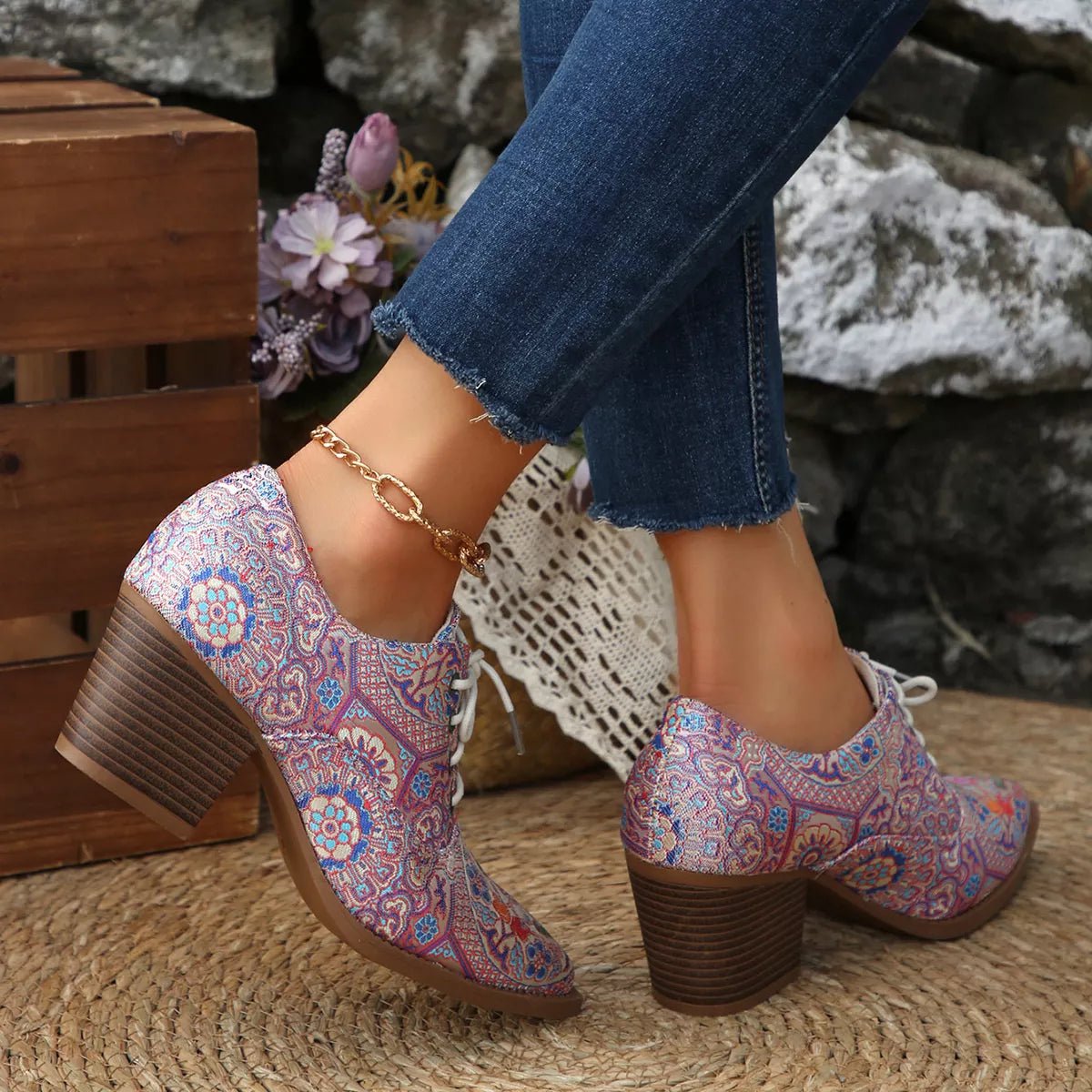 Point Toe Block Heels Ankle Boots - PBNJ FASHIONS