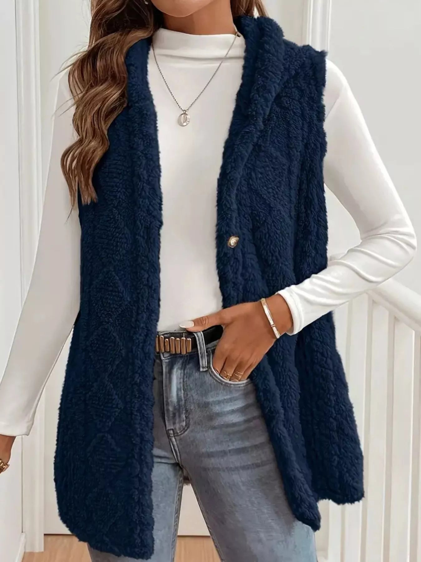 Hooded Button - Up Sherpa Vest Coat - PBNJ FASHIONS