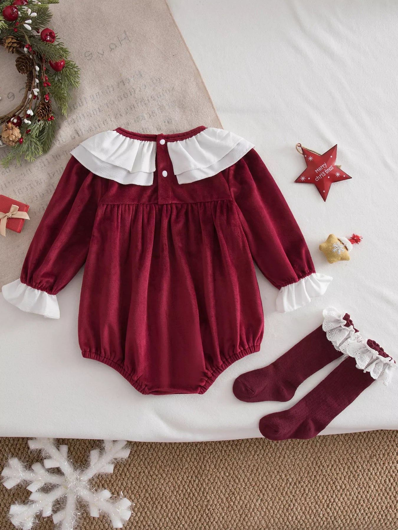 Children's Christmas Velvet Bodysuit and Socks Set - PBNJ FASHIONS
