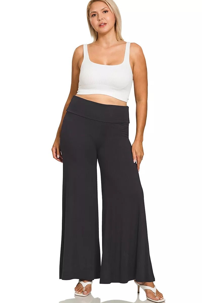 Zenana Full Size Fold Over Waist Comfy Wide Leg Pants Plus Size - PBNJ FASHIONS