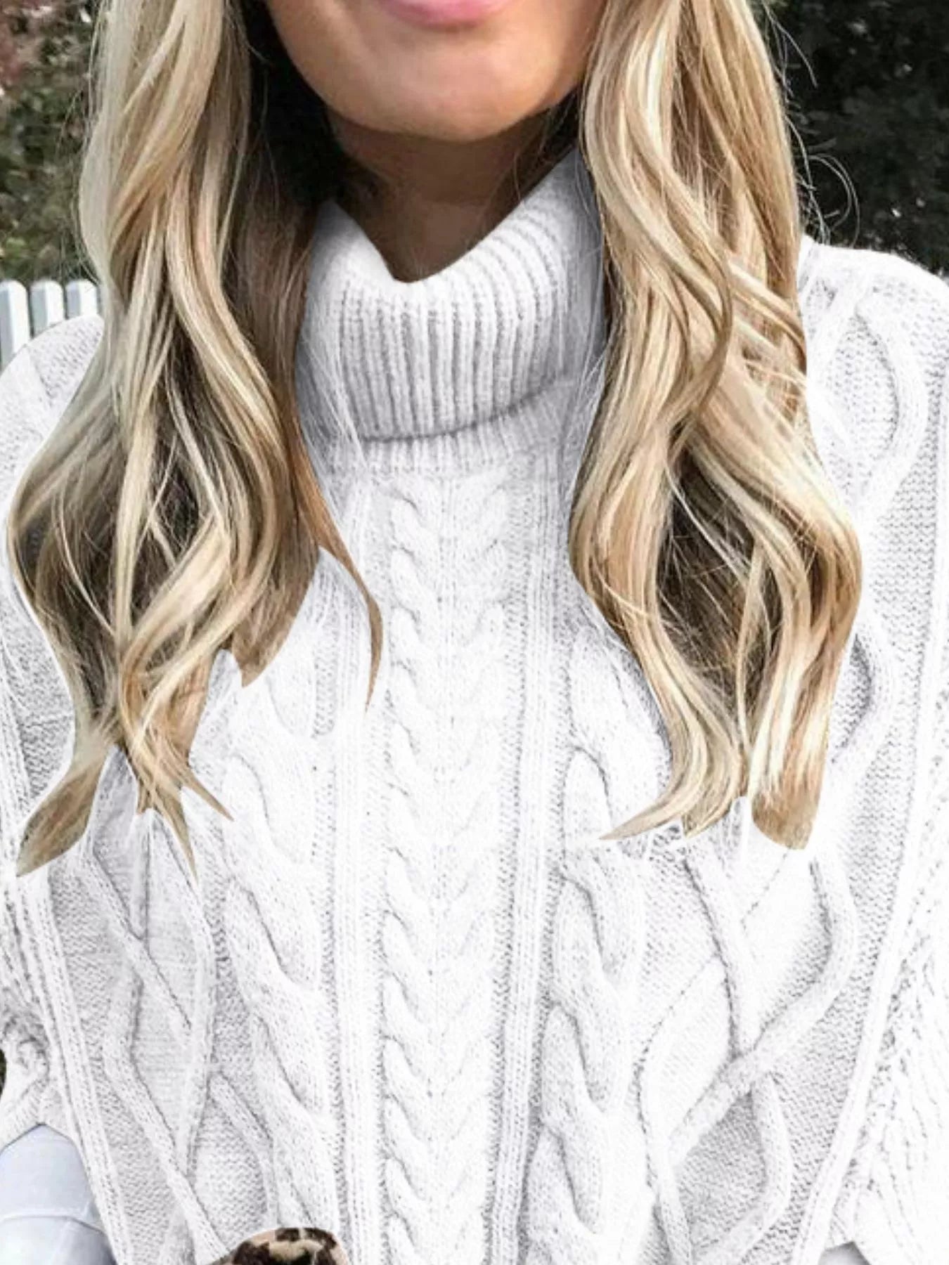 Chunky Cable Knit Turtleneck Poncho Cover Up - PBNJ FASHIONS