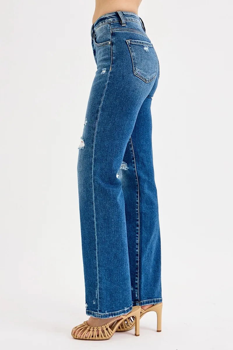 RISEN Full Size Tummy Control High Rise Straight Distressed Jeans Plus Size - PBNJ FASHIONS