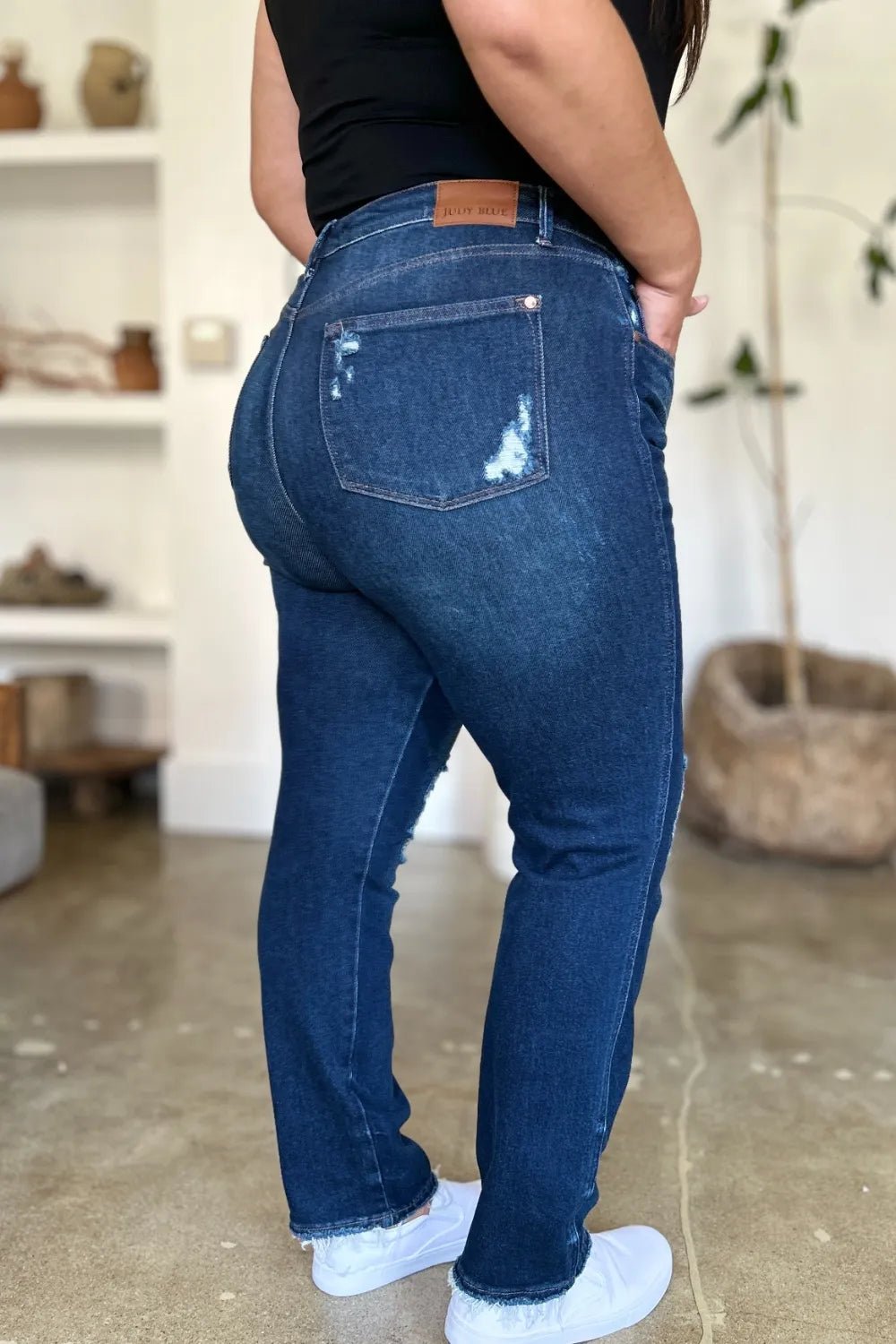 Judy Blue Full Size High Waist Rigid Magic Heavy Destroy Straight Jeans - PBNJ FASHIONS