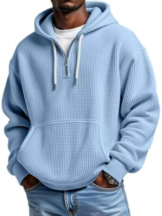 Men's Full Size Waffle Knit Quarter Zip Hoodie Plus Size - PBNJ FASHIONS