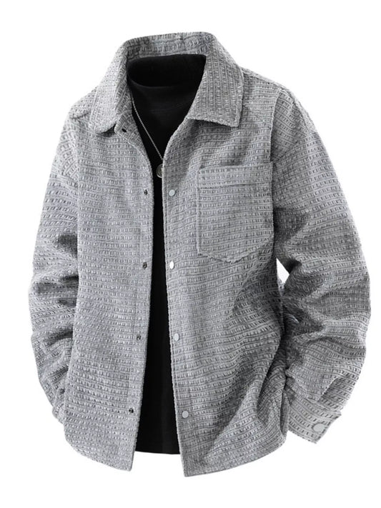 Men's Plus Size Textured Snap Down Shacket - PBNJ FASHIONS