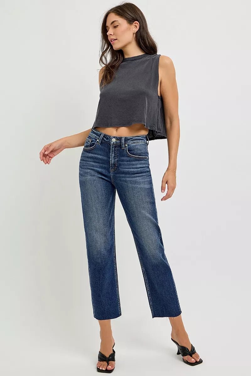 RISEN High Rise Slim Barrel Jeans - PBNJ FASHIONS