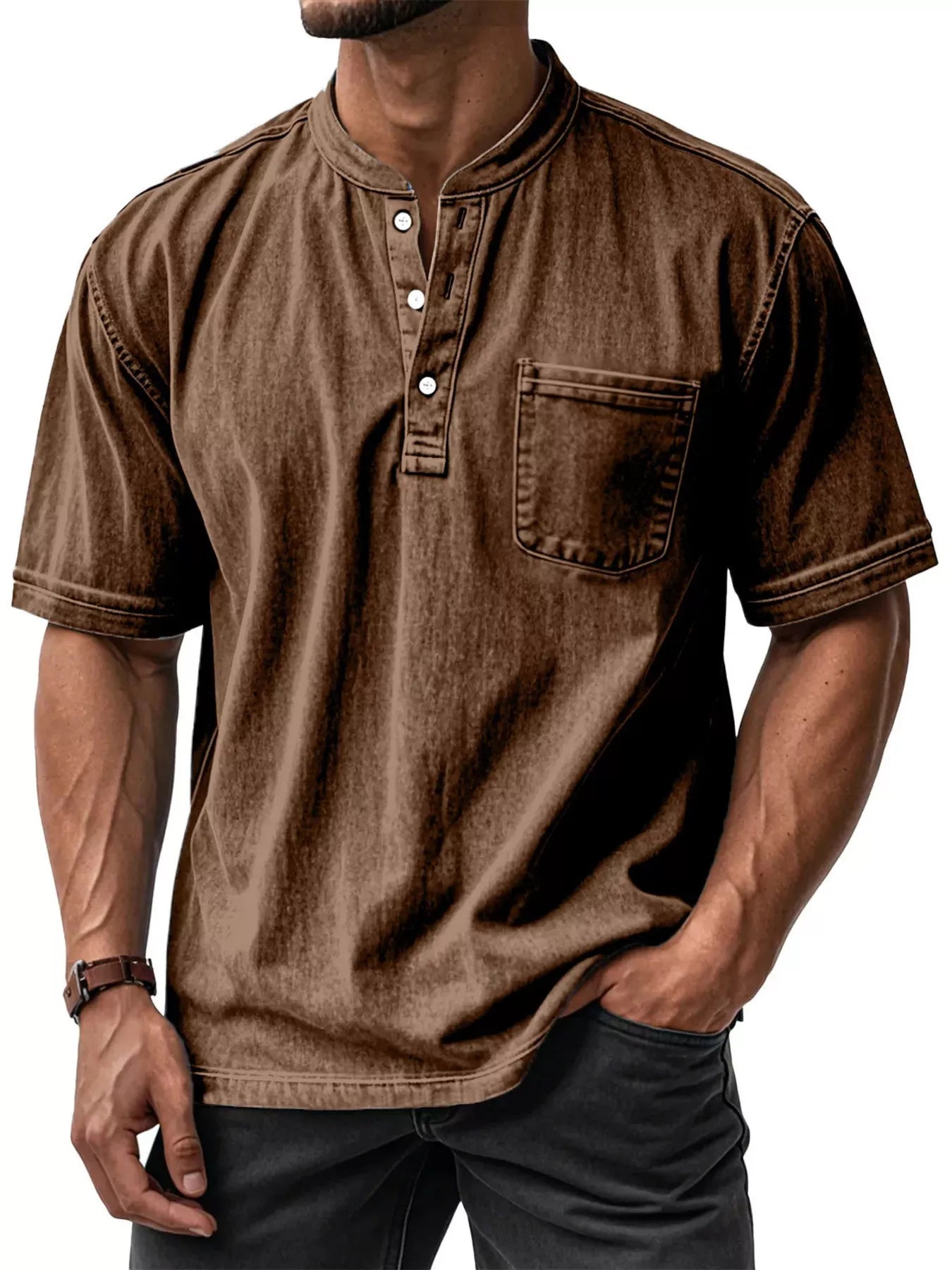 Men's Full Size Button Detail Short Sleeve Top Plus Size - PBNJ FASHIONS