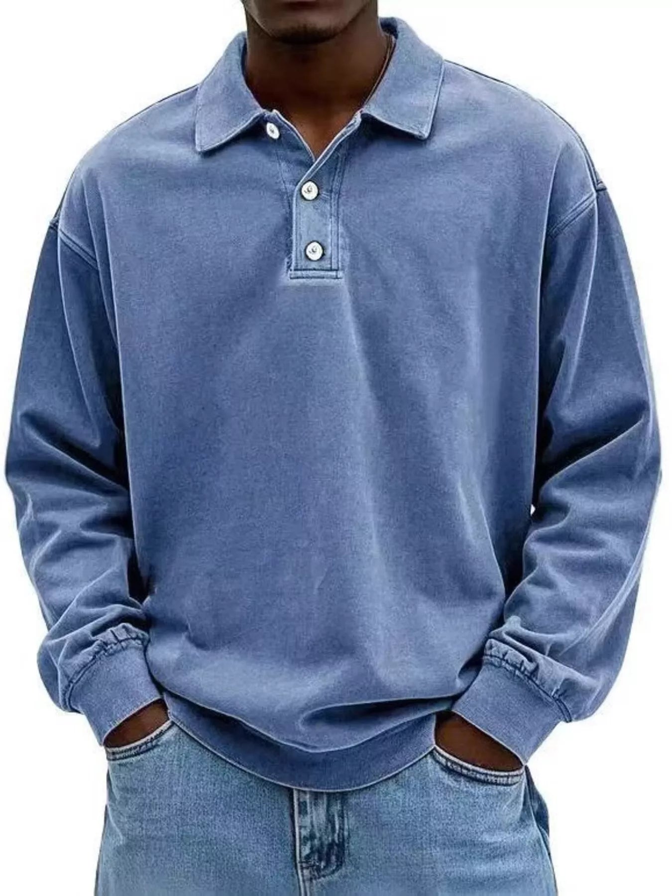 Men's Full Size Washed Long Sleeve Polo Plus Size - PBNJ FASHIONS