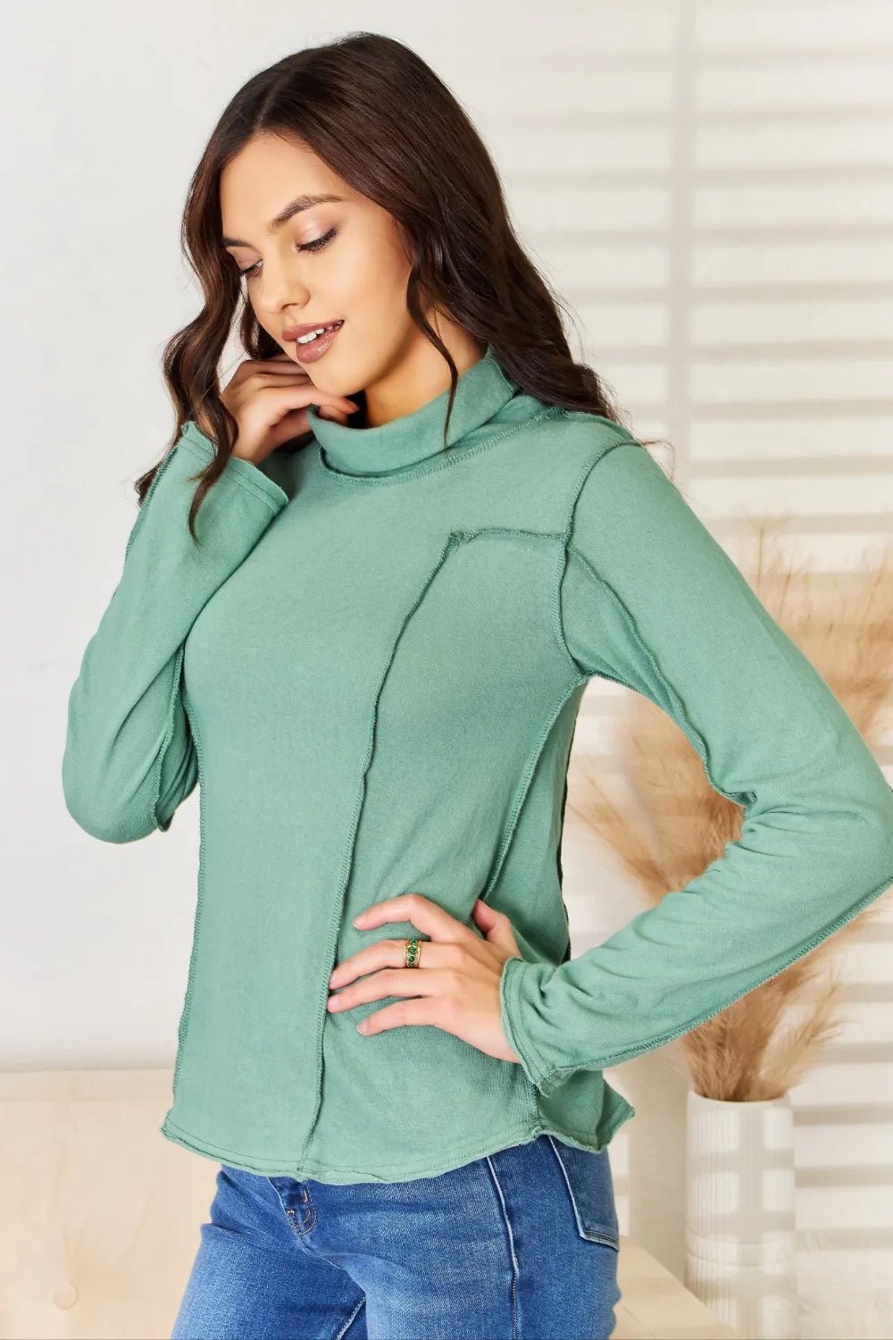 POL Exposed Seam Long Sleeve Knit Top - PBNJ FASHIONS