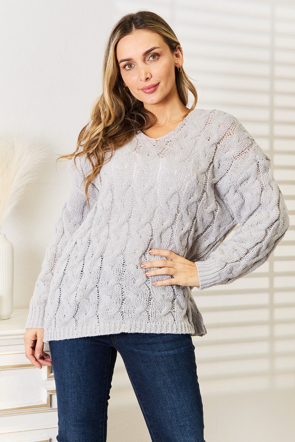 Woven Right Cable - Knit Hooded Sweater - PBNJ FASHIONS