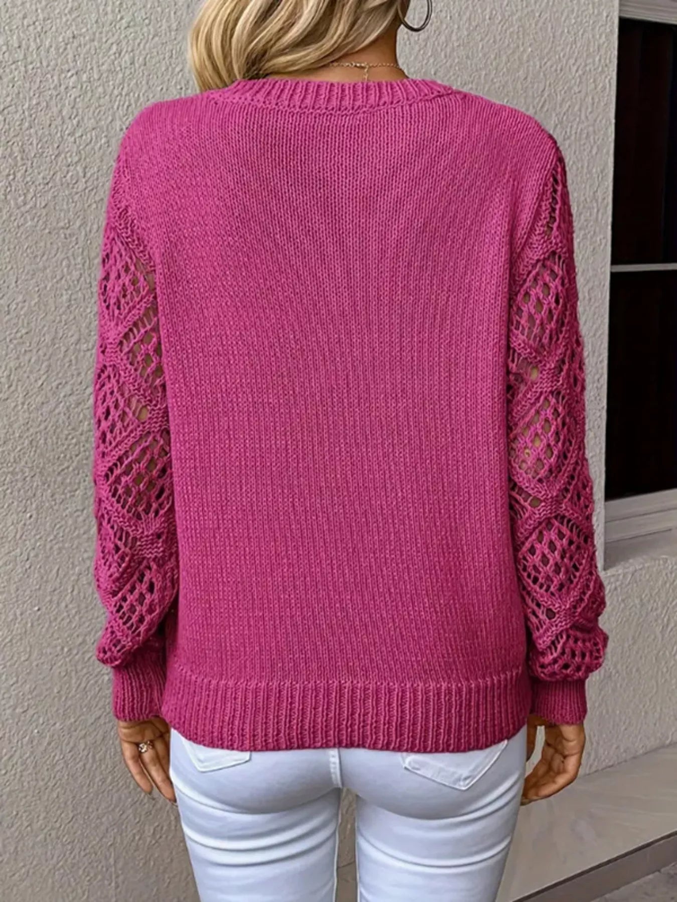 V - Neck Hollow - Out Sleeve Knit Sweater - PBNJ FASHIONS