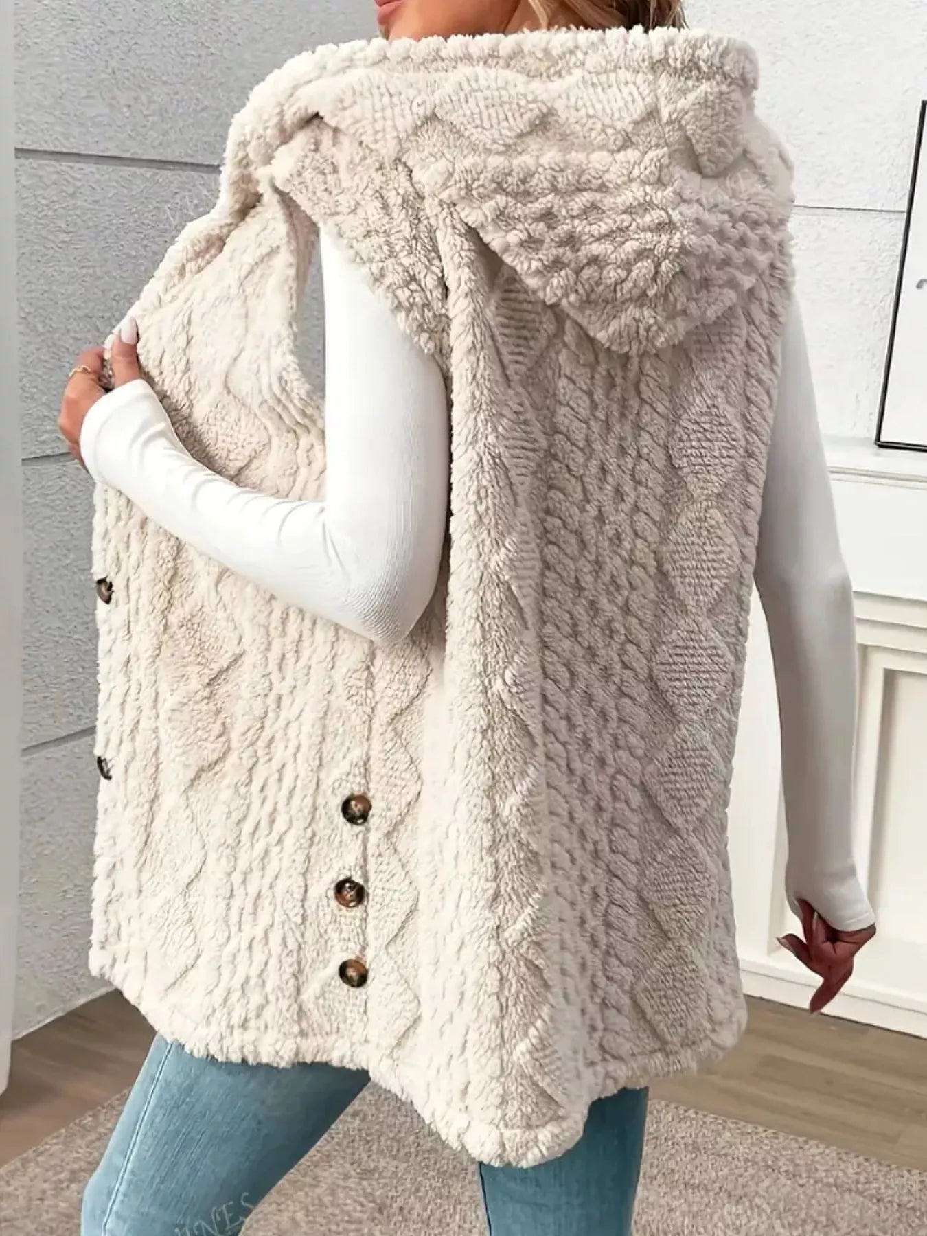 Hooded Button - Up Sherpa Vest Coat - PBNJ FASHIONS