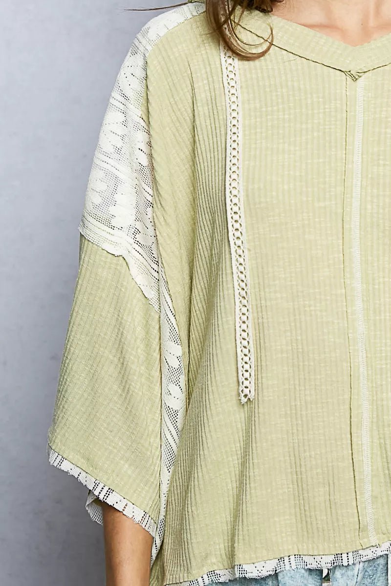 POL Short Sleeve Hoodie Top with Lace Detail - PBNJ FASHIONS