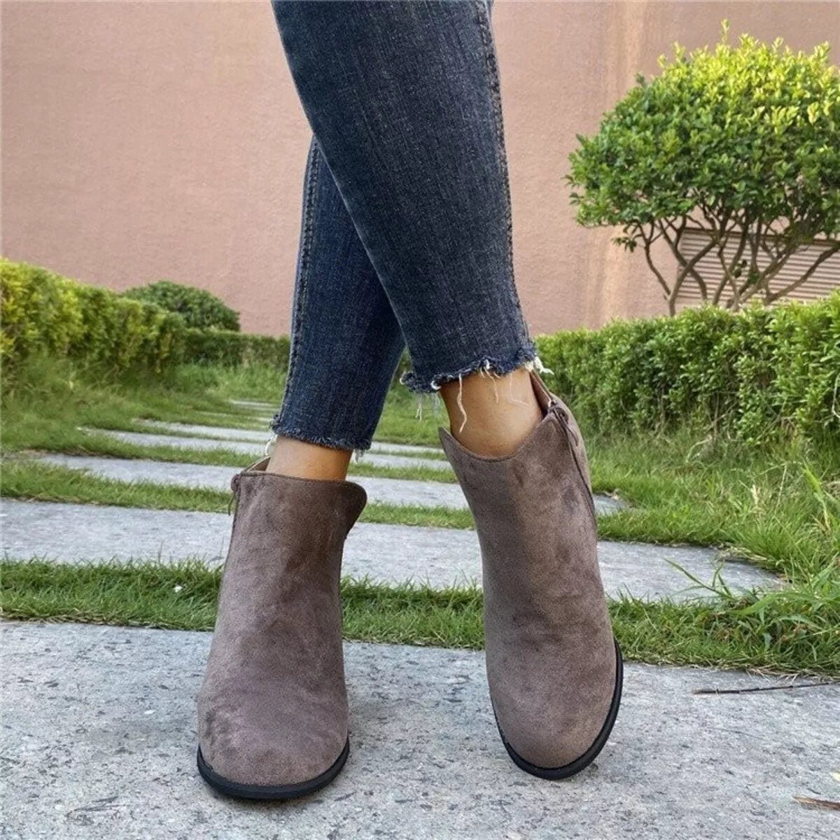 Side Zipper Wedge Boots - Heel Suede Shoes, Sizes US 5-11 - PBNJ FASHIONS