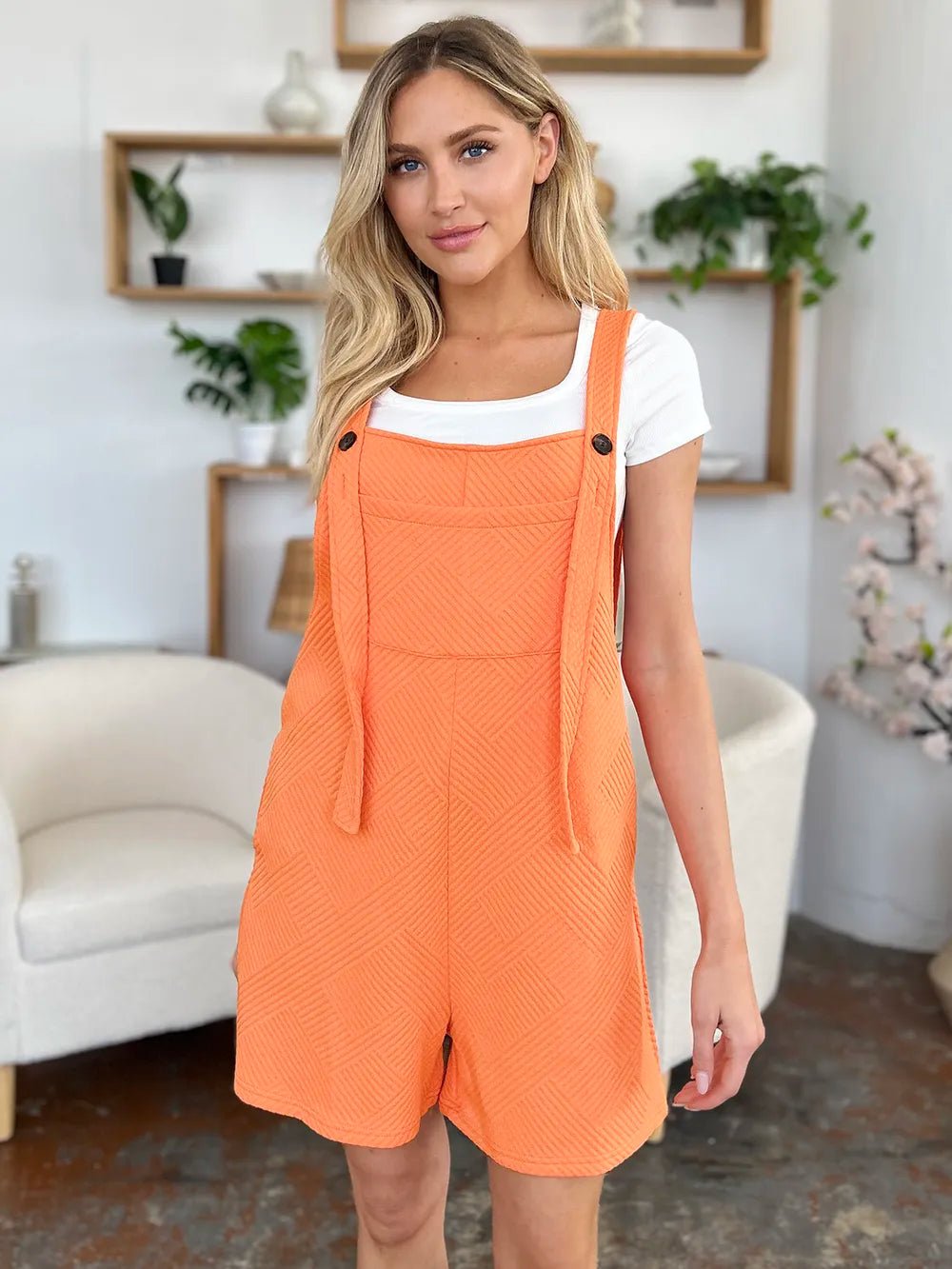 Double Take Full Size Texture Sleeveless Romper - PBNJ FASHIONS