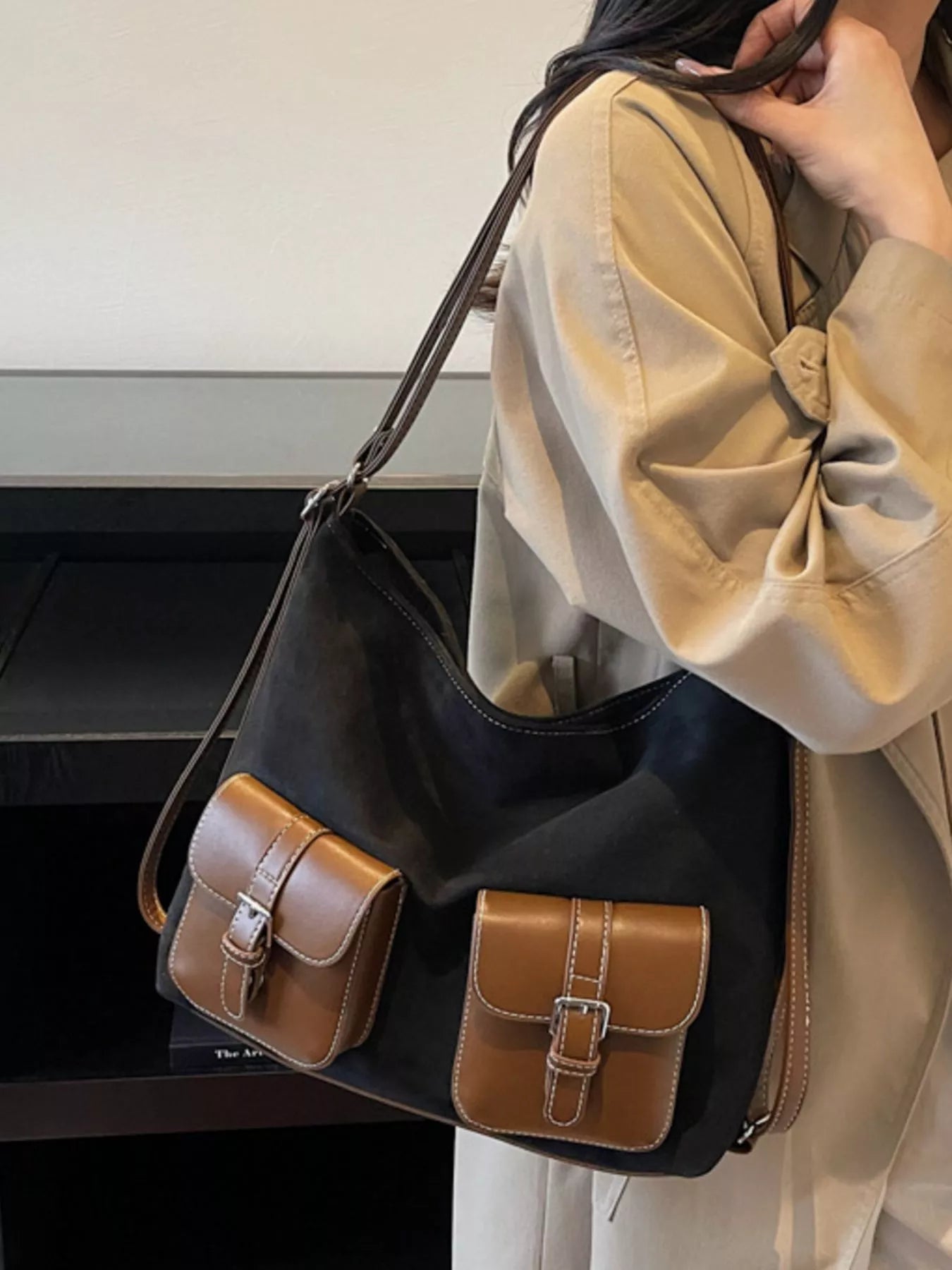 Buckle Pocket Shoulder Handbag - PBNJ FASHIONS