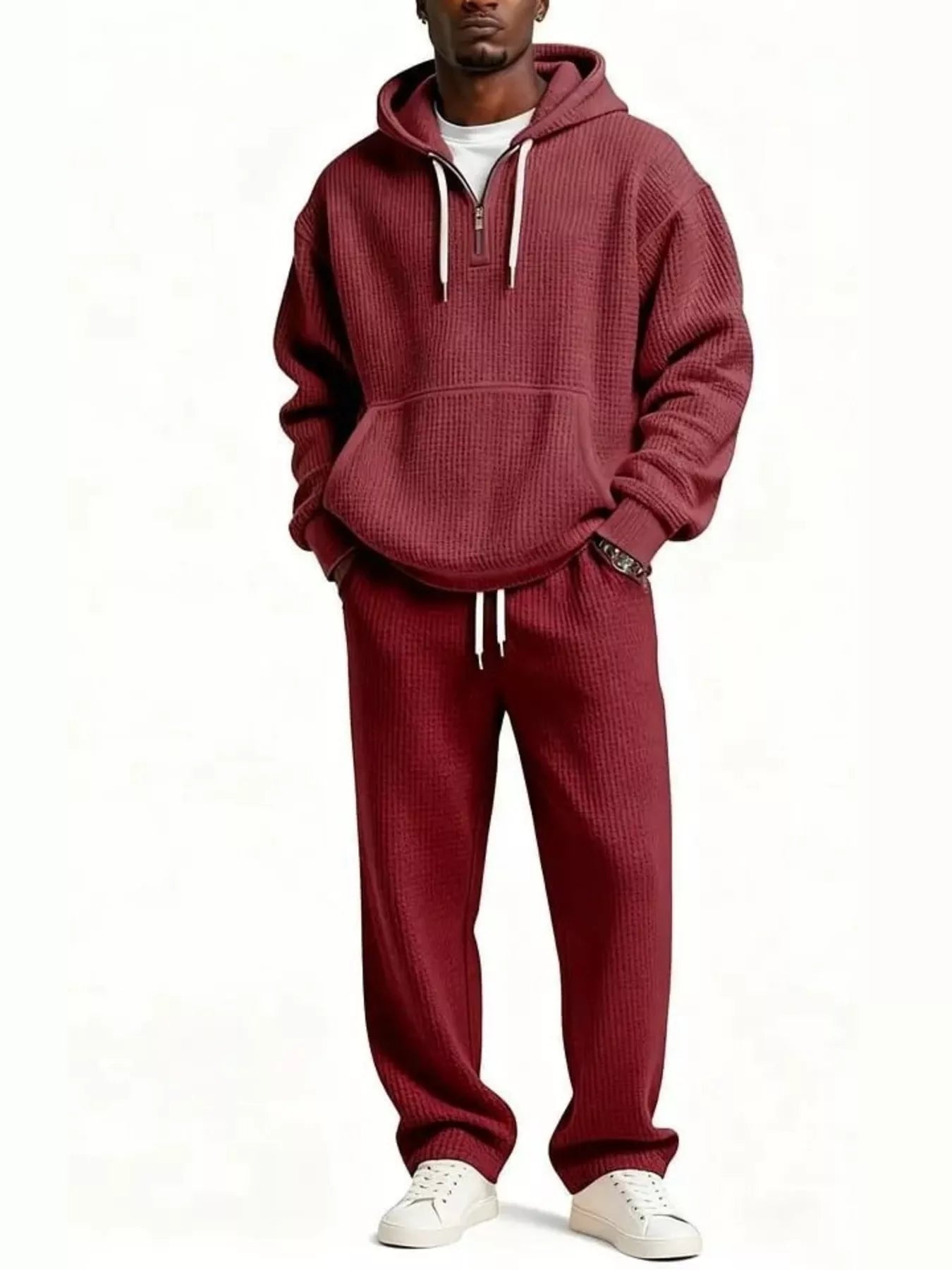 Men's Full Size Casual Waffle Knit Hoodie and Pants Set Plus Size - PBNJ FASHIONS