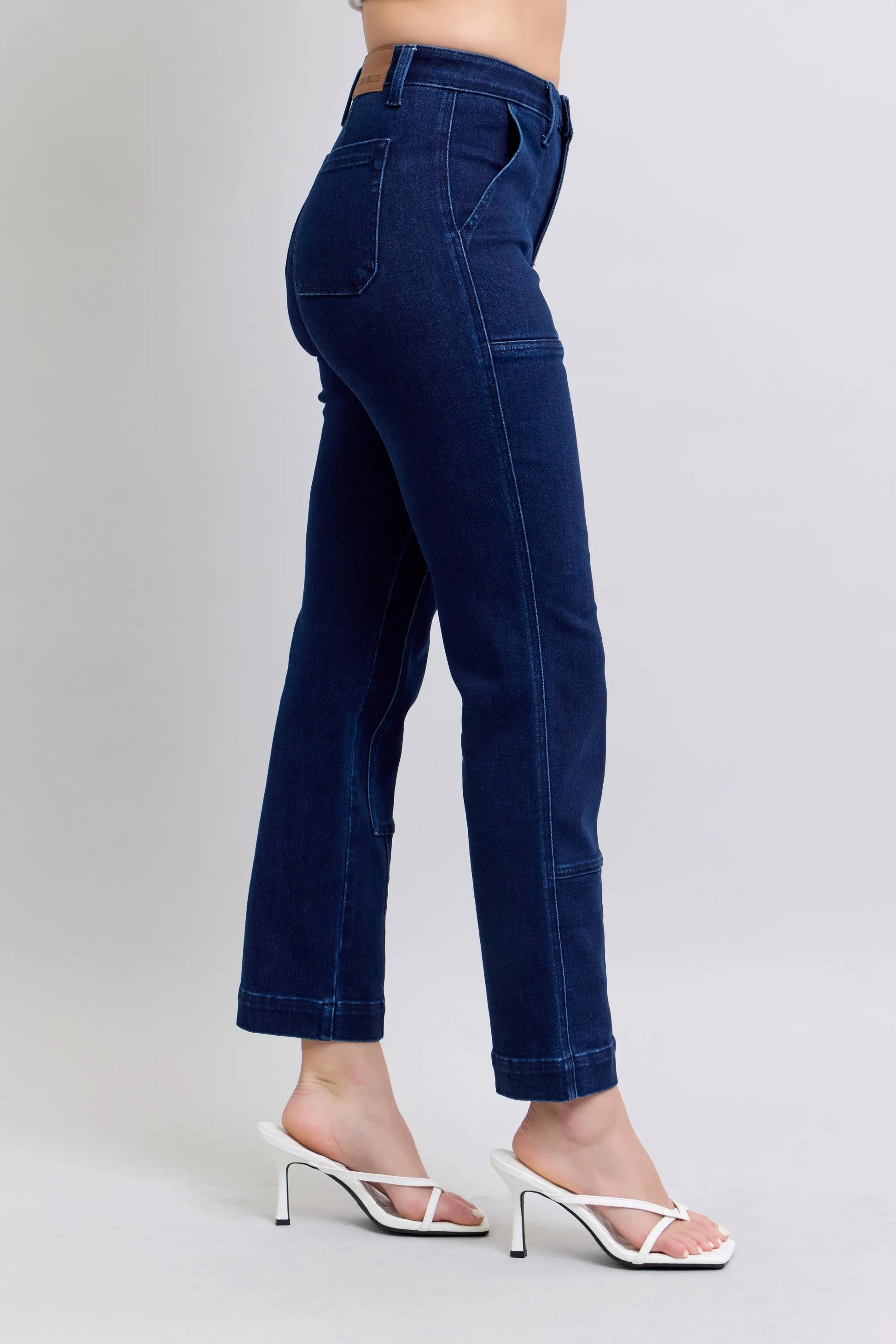 Judy Blue Full Size Hw Work Wear Knee Patch Straight Jeans Plus Size - PBNJ FASHIONS