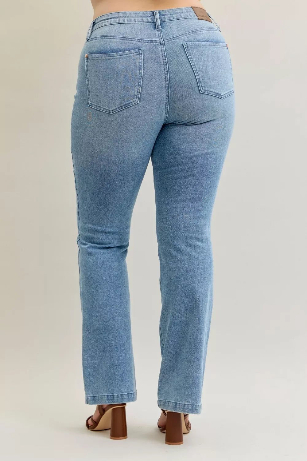 Judy Blue Full Size Mid Rise Bootcut Jeans with Contrast Wash & Front Patch Pockets Plus Size - PBNJ FASHIONS