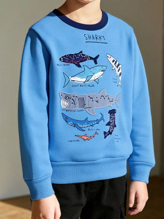 Children's Shark Print Crew Neck Sweatshirt - PBNJ FASHIONS