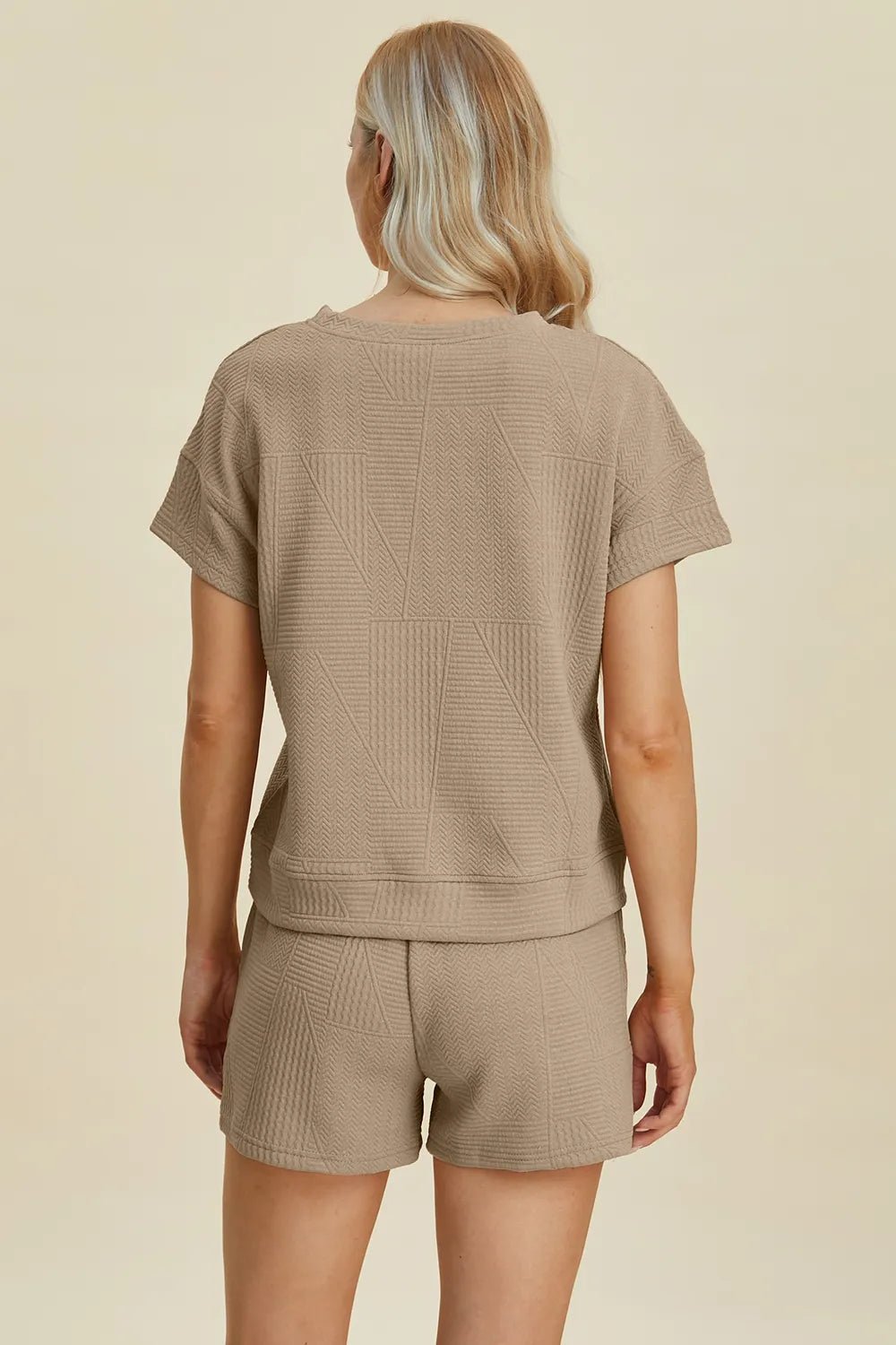 Double Take Full Size Texture Short Sleeve Top and Shorts Set - PBNJ FASHIONS