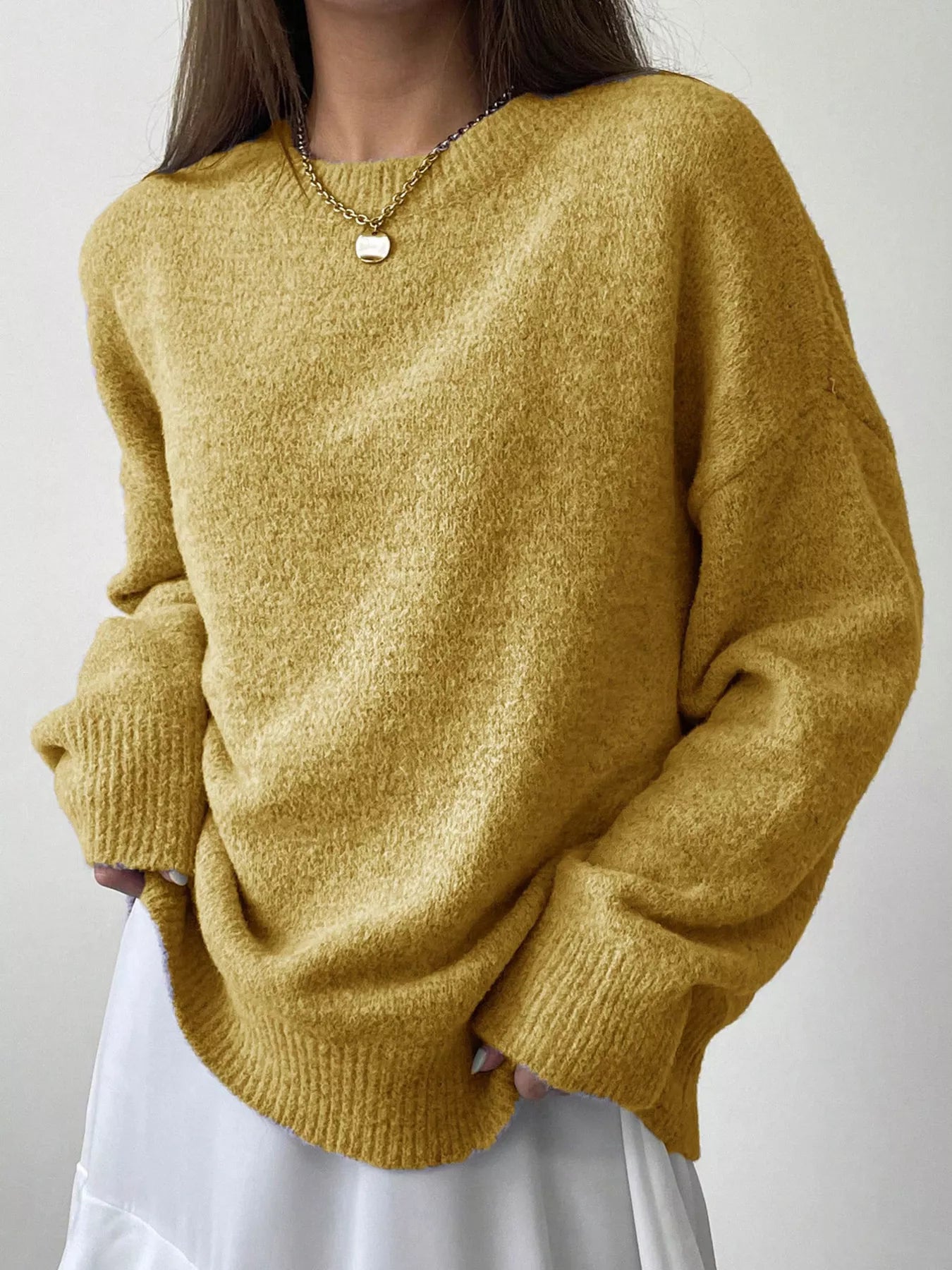 Full Size Cozy Knit Round Neck Oversized Sweater Plus Size - PBNJ FASHIONS