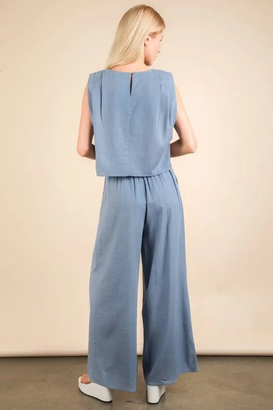 VERY J Solid Woven Top & Pants Set - PBNJ FASHIONS