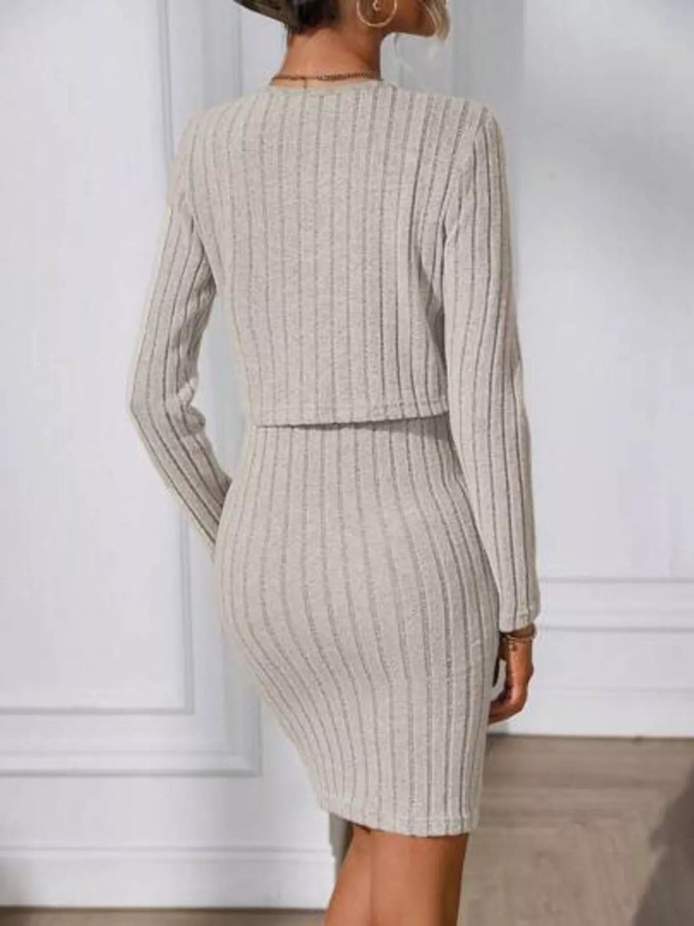 Ribbed Knit Bodycon Cami Dress with Cardigan - PBNJ FASHIONS