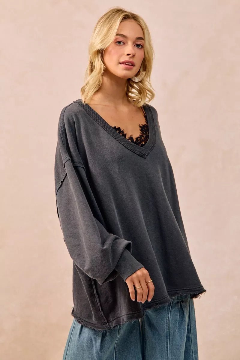 BiBi Mineral Washed French Terry Oversized Sweatshirt - PBNJ FASHIONS