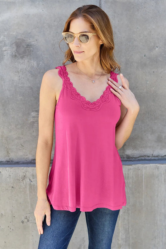 Basic Bae Full Size Lace Detail V - Neck Cutout Cami - PBNJ FASHIONS