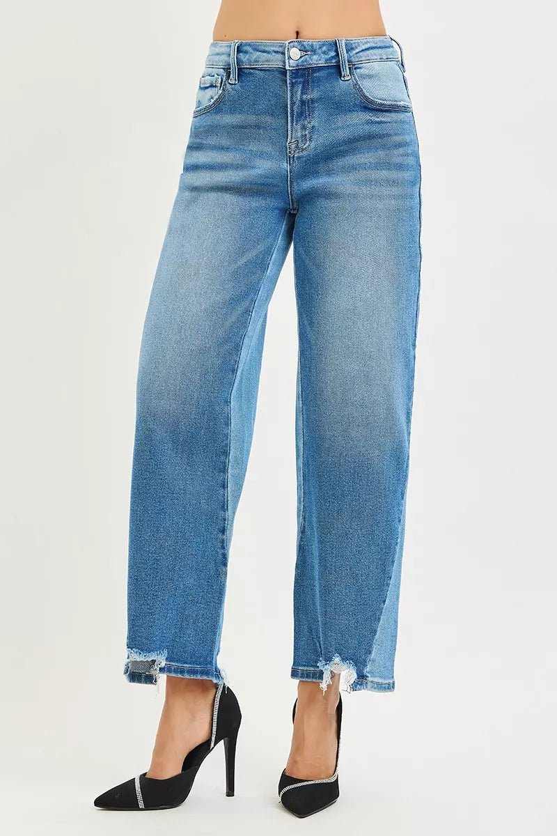 RISEN Full Size Slouchy Cropped Barrel Jeans with Contrast Wash Plus Size - PBNJ FASHIONS