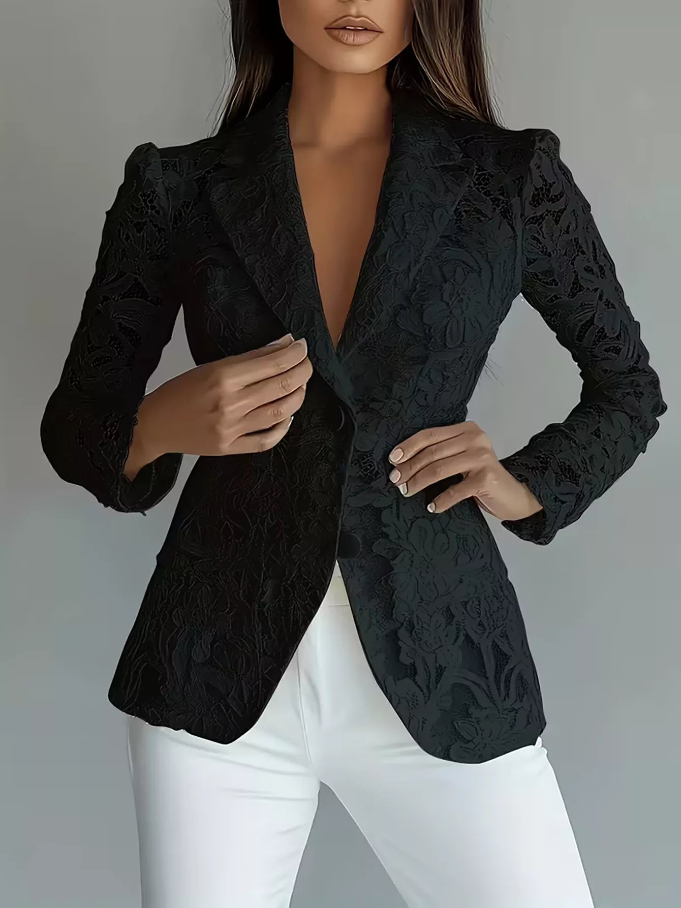 Lace Button Up Fitted Blazer - PBNJ FASHIONS