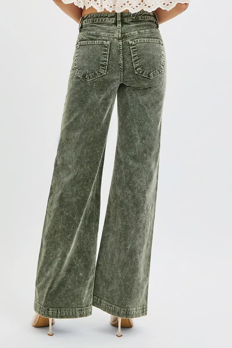 RISEN Full Size High Rise Wide Leg Corduroy Jeans Plus Size - PBNJ FASHIONS