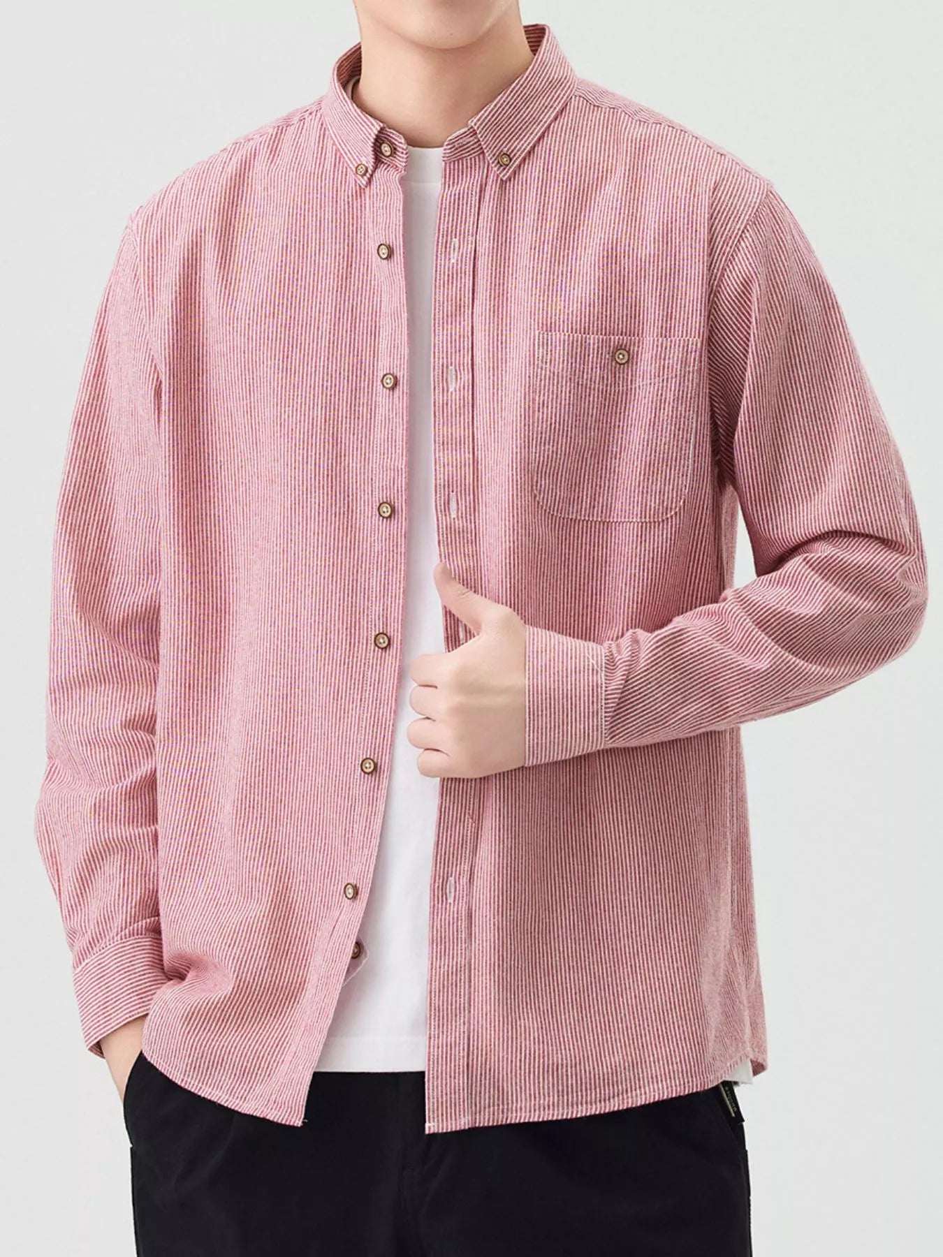 Men's Full Size Casual Striped Corduroy Shirt Plus Size - PBNJ FASHIONS