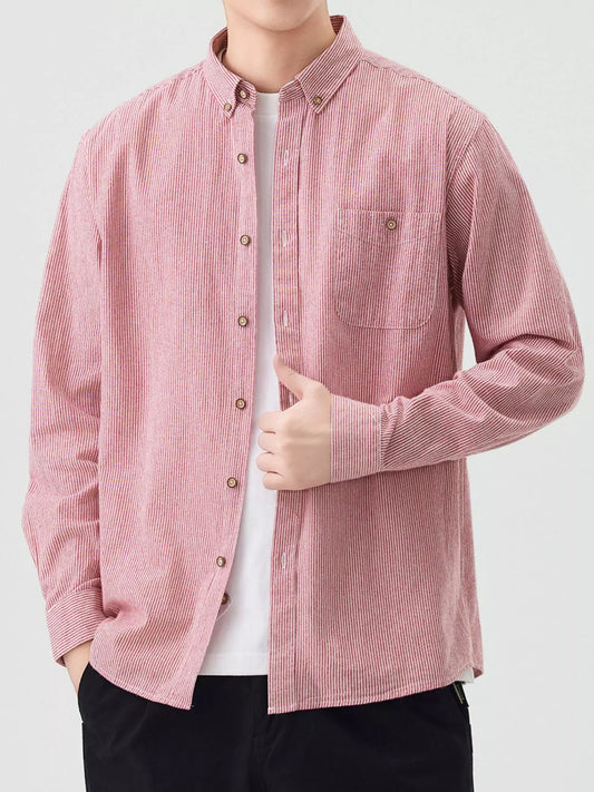 Men's Full Size Casual Striped Corduroy Shirt Plus Size - PBNJ FASHIONS