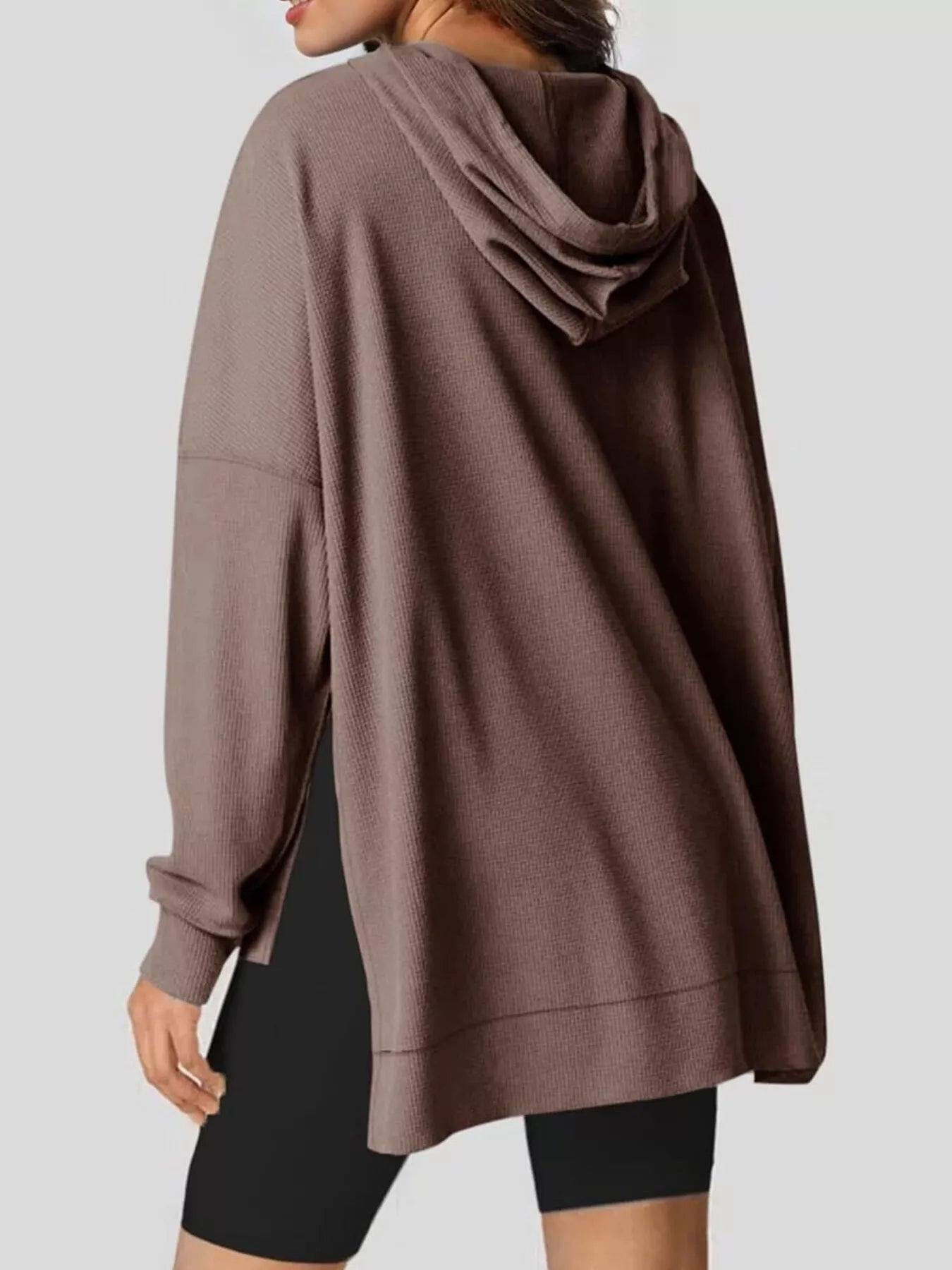 Oversized Drawstring Side Slit Hoodie - PBNJ FASHIONS