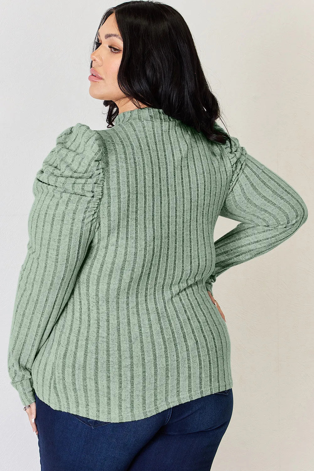 Basic Bae Full Size Ribbed Mock Neck Puff Sleeve T-Shirt - PBNJ FASHIONS
