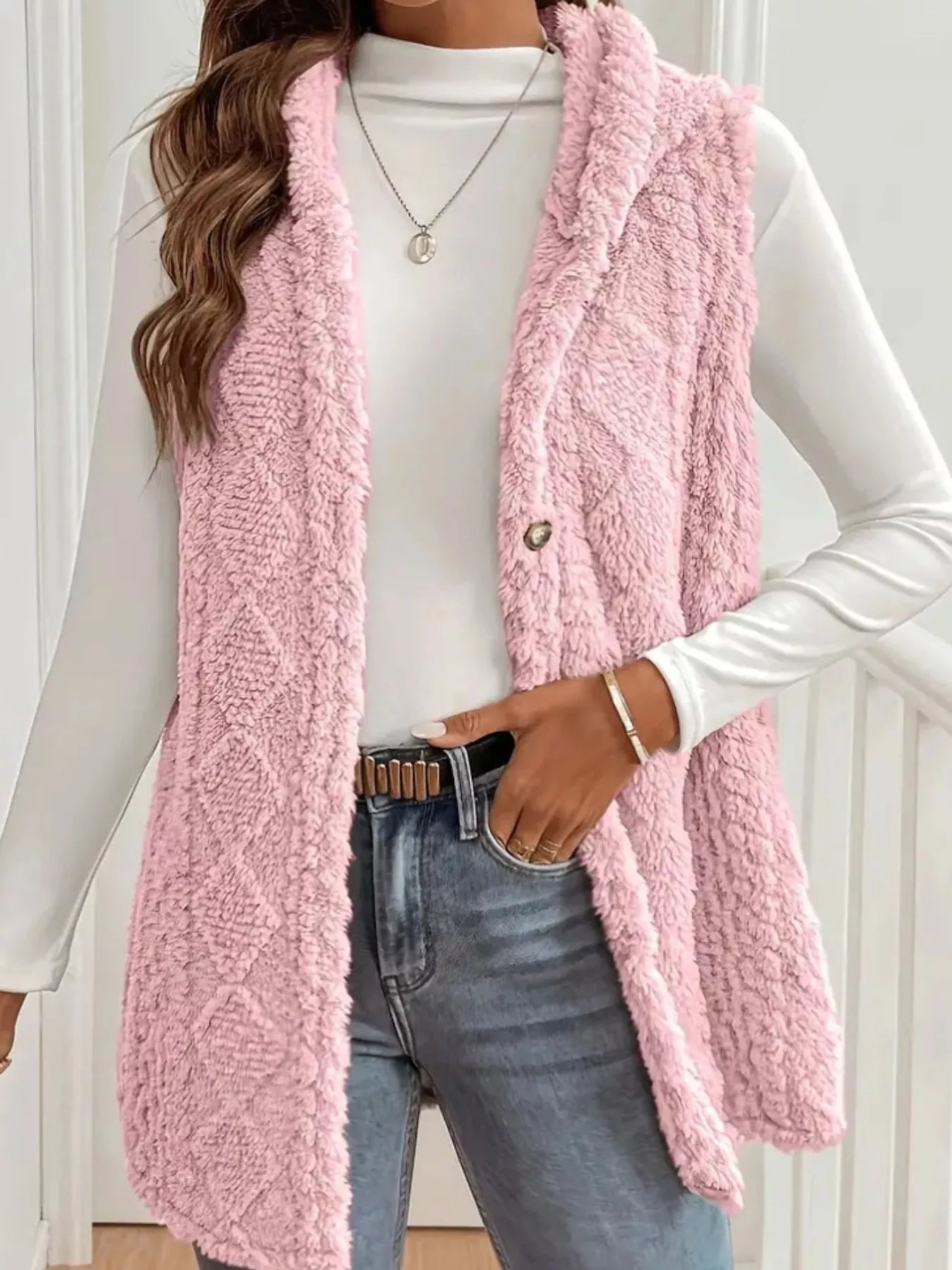 Hooded Button - Up Sherpa Vest Coat - PBNJ FASHIONS