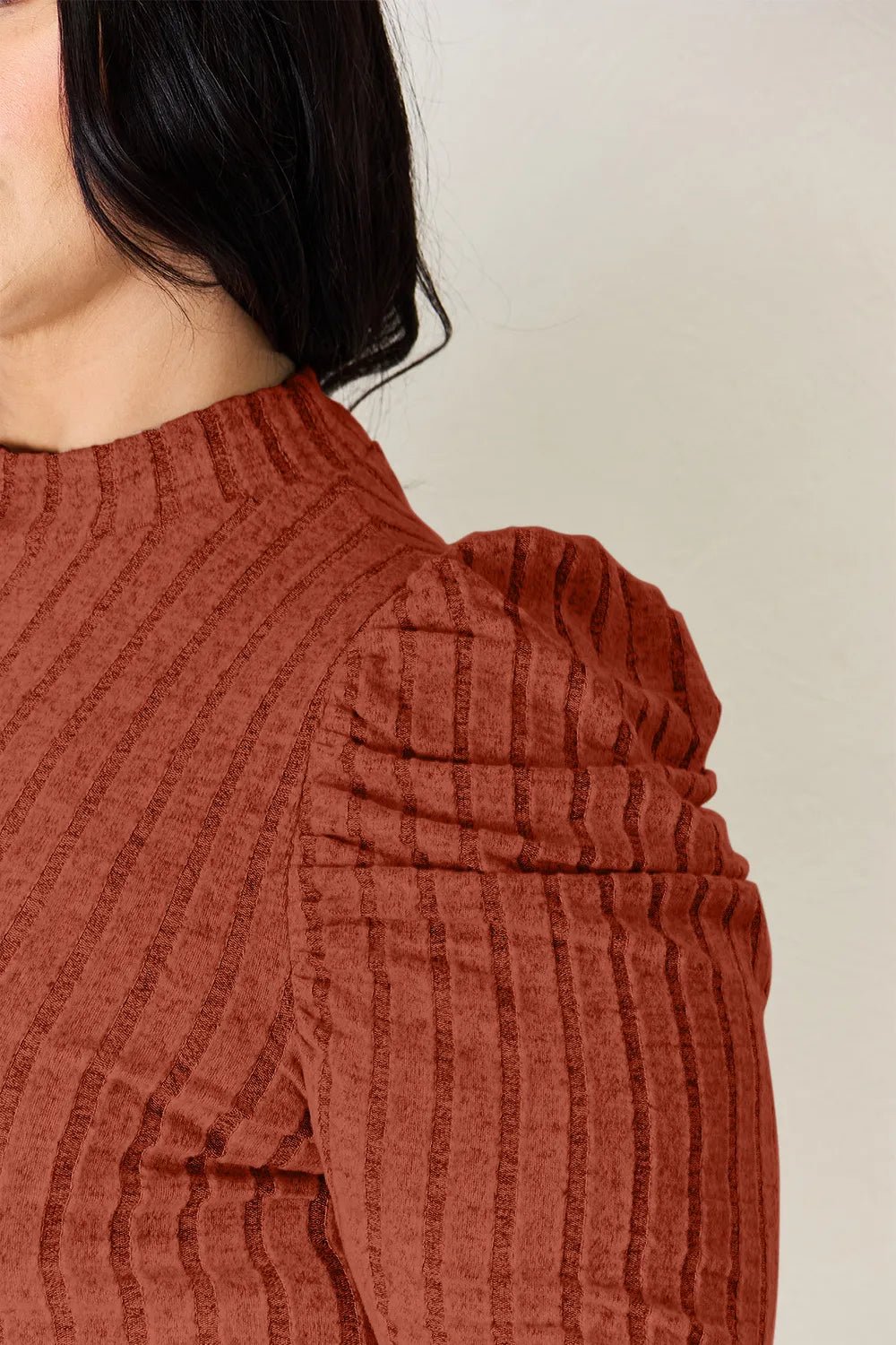 Basic Bae Full Size Ribbed Mock Neck Puff Sleeve T-Shirt - PBNJ FASHIONS