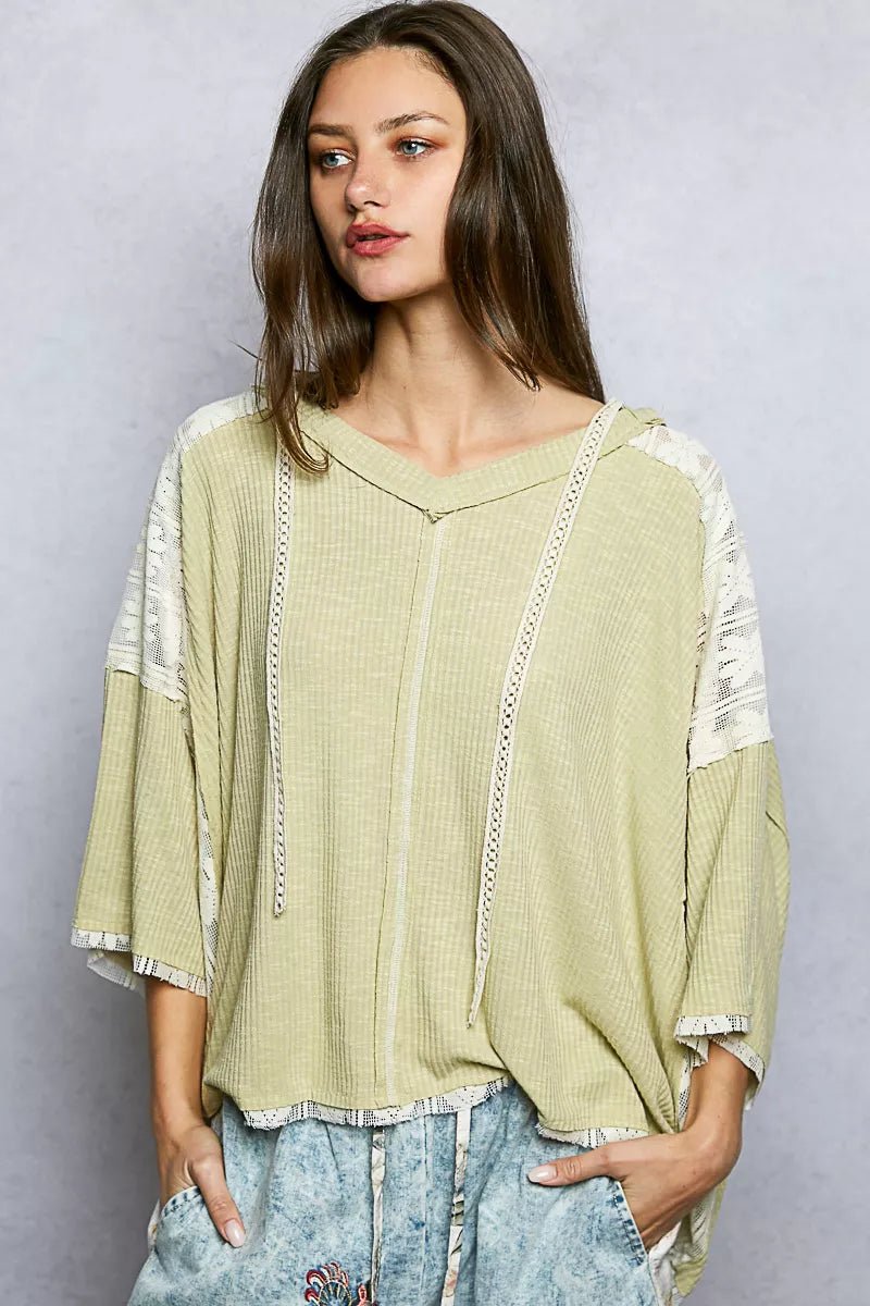 POL Short Sleeve Hoodie Top with Lace Detail - PBNJ FASHIONS