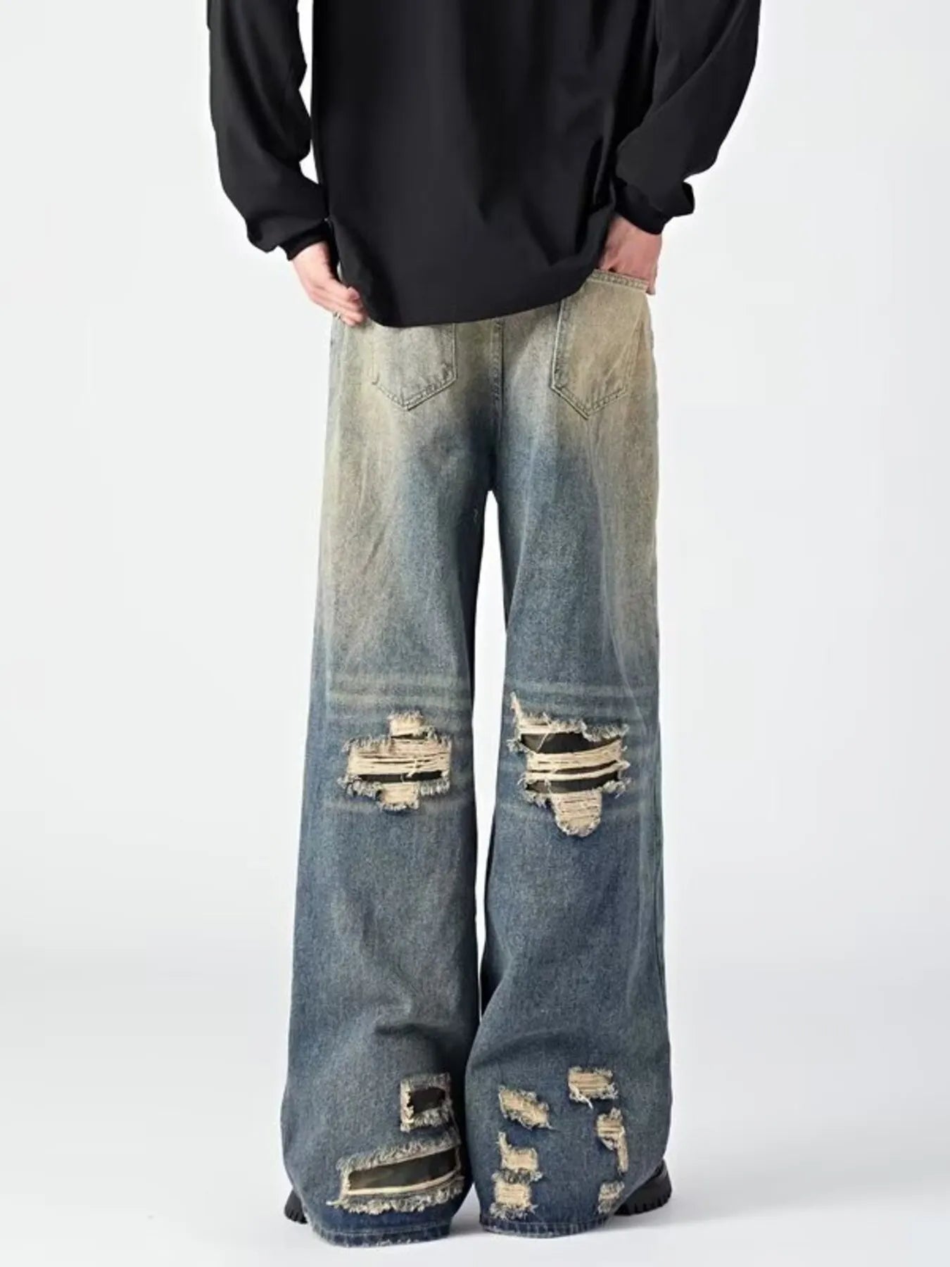 Men's Ripped Wide Leg Jeans - PBNJ FASHIONS