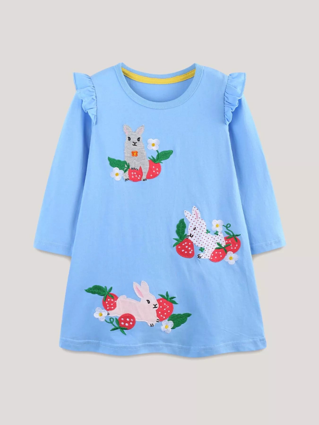 Children's Cute Rabbit & Strawberry Long Sleeve Dress - PBNJ FASHIONS