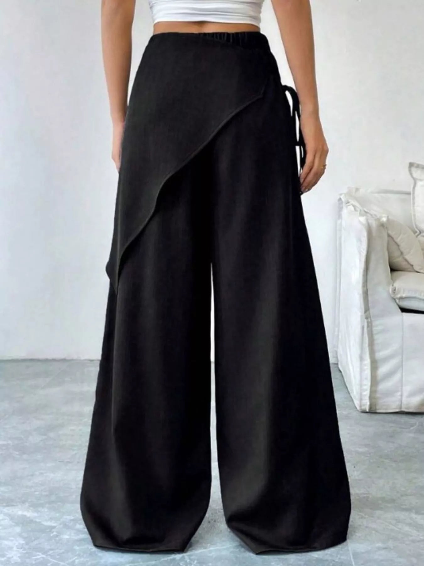 Chic Wrap Front Wide-Leg Wrap Pants - Black-S- - PBNJ FASHIONS
