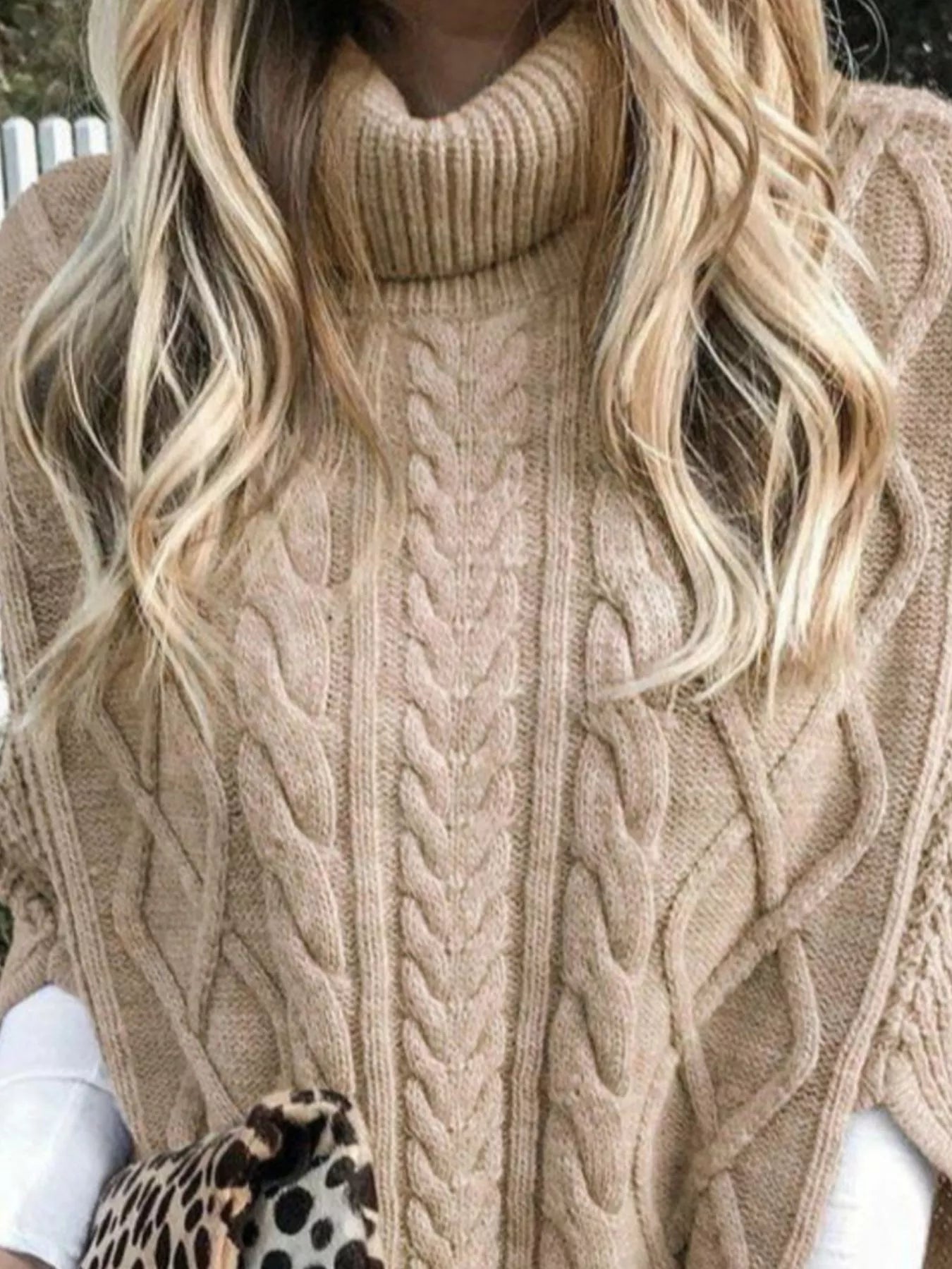 Chunky Cable Knit Turtleneck Poncho Cover Up - PBNJ FASHIONS