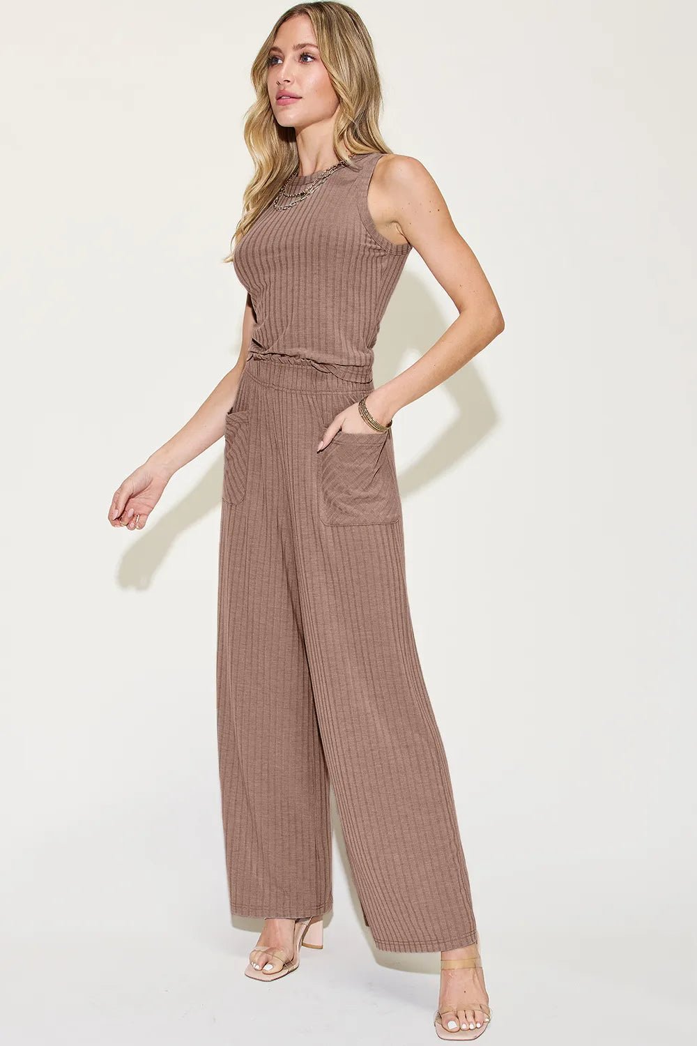Basic Bae Full Size Ribbed Tank and Wide Leg Pants Set - PBNJ FASHIONS
